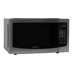 West Bend WBMW110S Microwave Oven 1000-Watts Compact with 6 Pre Cooking Settings, Time and Weight Defrost, Electronic Control Panel and Glass Turntable, Metallic