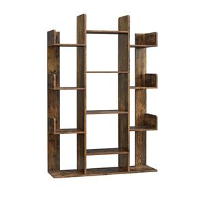 VASAGLE Bookshelf, Tree-Shaped Bookcase with 13 Storage Shelves, Rounded Corners, 9.8”D x 33.9”W x 55.1”H, Rustic Brown ULBC67BXV1