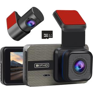 Dash Cam Front and Rear: 2K+1080P Dual Dash Camera for Cars, with 3.0" IPS Screen, G-Sensor, Loop Recording, 170 Wide Angle, Night Vision, Parking Mode,32GB SD Card Included, No WiFi