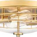 FEMILA Flush Mount Ceiling Light Fixture, 13" Modern Farmhouse Ceiling Light with Clear Glass and Brushed Gold Finish for Entryway Bedroom Kitchen Hallway,4FTJ55-F BG