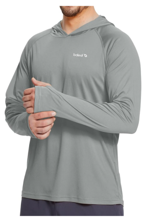 baleaf Men's Sun Protection Hoodie Shirt UPF 50+ Long Sleeve UV SPF T-Shirts Rash Guard Fishing Swimming Lightweight, Larg