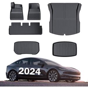 Floor Mats 6PCS Compatible with Tesla Model 3 Highland 2024 Replacement for Model 3 Highland Interior Accessories All-Weather Floor Mats Waterproof Anti-Slip Floor Mat Front Rear Cargo Liner