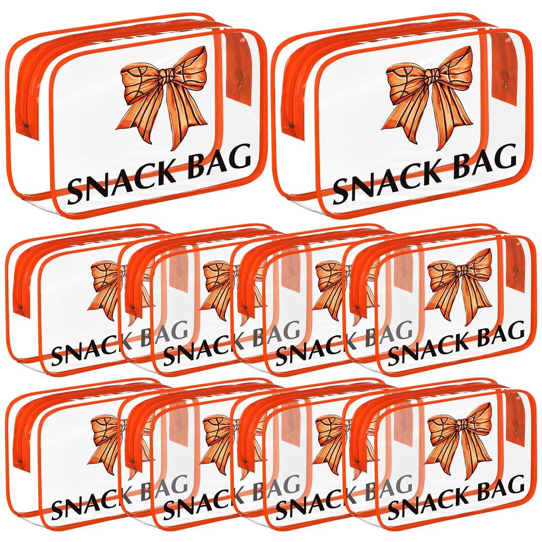 2 x Tallew 12 Pcs Bow Basketball Snack Bags for Team Gifts Bow Goodie Treat Clear Candy Pouch Bags PVC Waterproof with Zipper Party Favors for Team Ground Christmas Birthday Gifts Sport Supplies