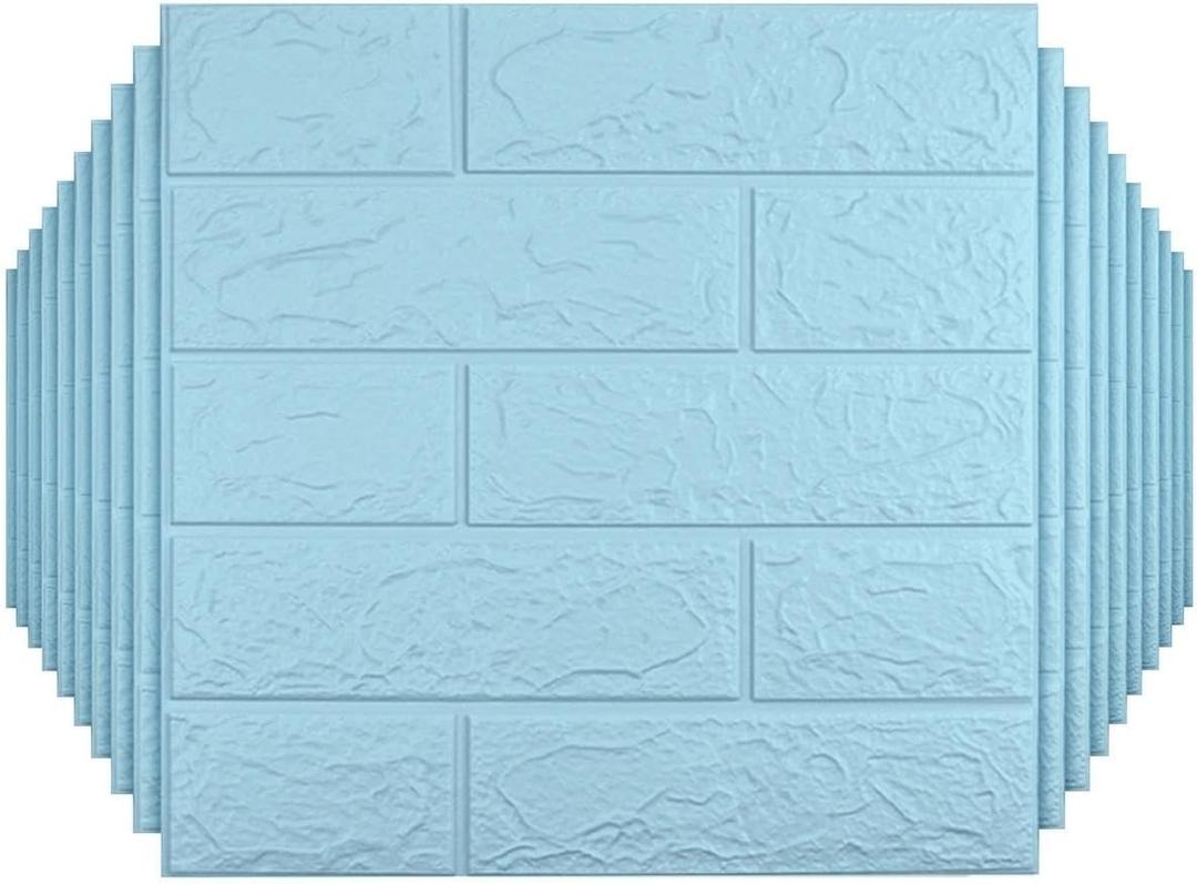 20 PCS Blue 3D Wall Panels, 29 sq.feet Coverage, Printable Wallpaper Sticker with Self-Adhesive Waterproof Brick PE Foam Wall Panels Peel and Stick for Interior Wall Decor, Home Decoration