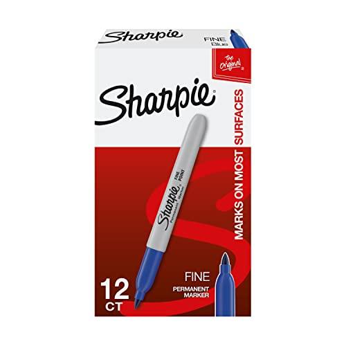 Sharpie Permanent Markers, Fine Point, Blue, 10 Count