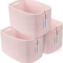 Cotton Rope storage Basket Bins Woven Basket for Organizing Shelves Rectangle Decorative Baskets For storage Clothes Toys Books Towels Square Wicker Nursery basket organizer 3 pack light pink