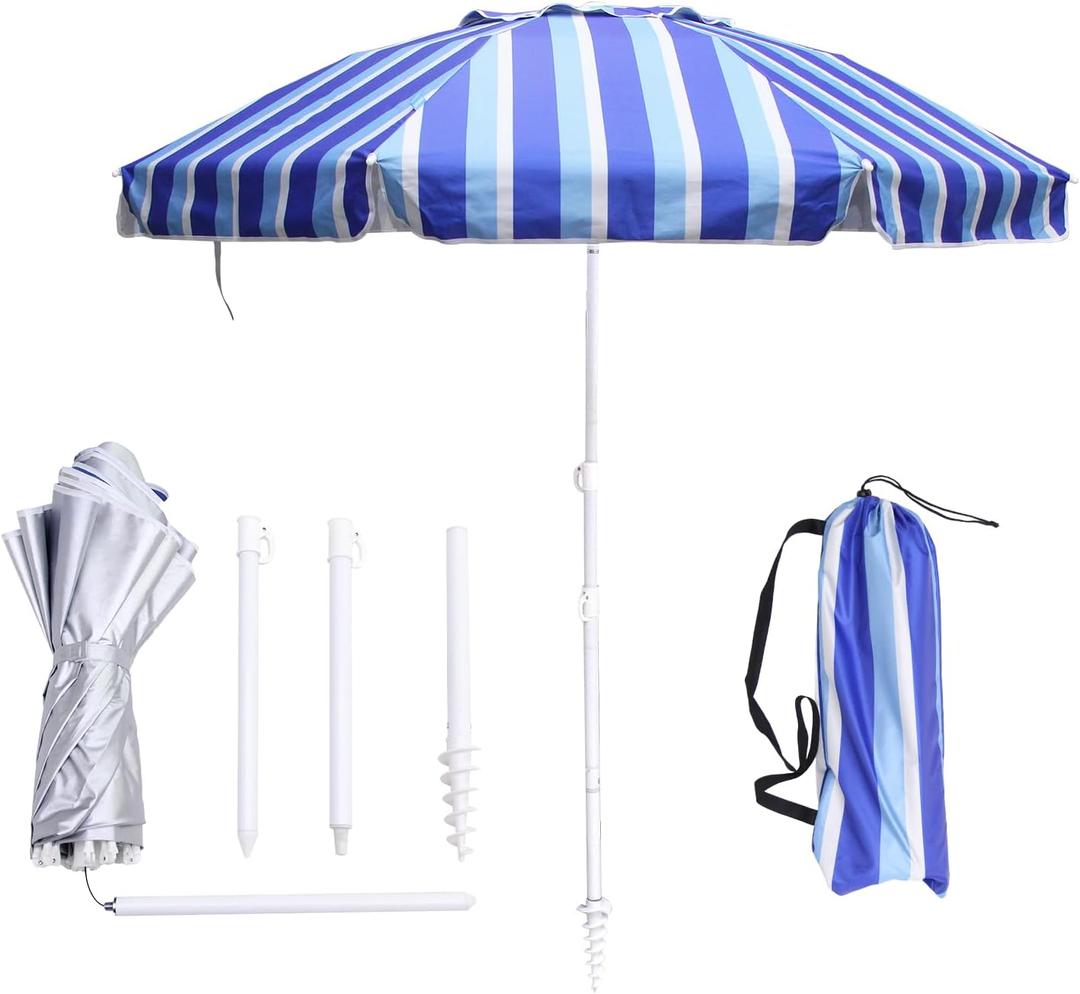 LOTTAFUN 6ft Beach Umbrella - Heavy Duty Wind Resistant UV 50+ Portable Sun Shade with Sand Anchor & Carry Bag, Outdoor Folding Umbrella for Beach, Pool, Patio, Garden