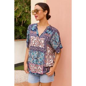 Rapbin Women's Pleated Short Puff Sleeve V Neck, Medium 