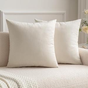 MIULEE 24x24 Inch Euro Sham Velvet Pillow Covers, Set of 2 Large Square Decorative Pillows -Cream White Super Soft for King Bed, Sofa, Couch, Accent Chairs with Hidden Zipper