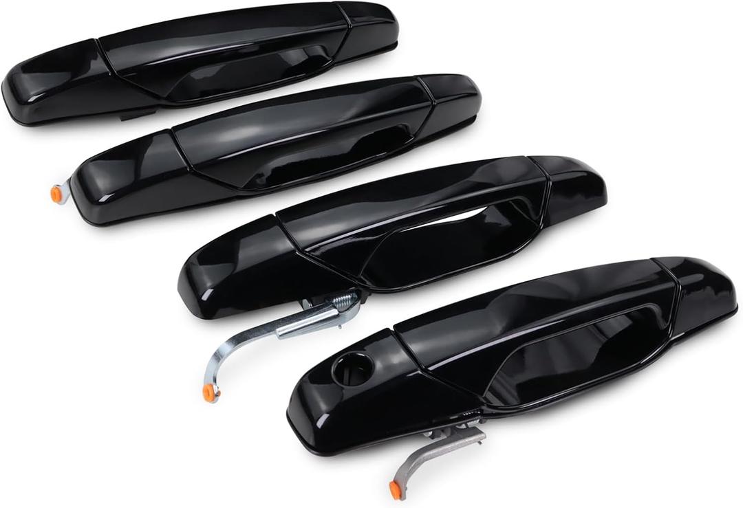 Exterior Black Door Handle Compatible with 2007 2008 2009 2010 2011 2012 2013 2014 Chevy Silverado Suburban Avalanche Tahoe, GMC Sierra Yukon, Cadillac Escalade - Front Rear Driver Passenger Side