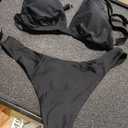 Edelqual Women's High Waisted Bikini Sets Tummy Control Swimsuit 2025 Collection Color Block Two Piece Bathing Suit (L, Black