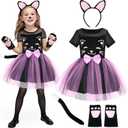 Girls Cat Costume Kids Toddler Kitty Dress Costumes Accessories Cat Ears Headband Gloves Tail Halloween Dress Up Cosplay (140 (8-10Y)