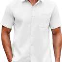 COOFANDY Mens Short Sleeve Button Down Shirts Casual Dress Shirt Untucked Shirts with Pocket (White, L)