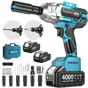 Seesii Cordless Impact Wrench 1/2 inch, High Torque 479 Ft-lbs(650Nm) Brushless Impact Gun,2500RPM w/2x4.0 Battery, 6 Sockets,8 Drill Bits, High Torque Power Impact Driver for Car Home,WH6 Lite