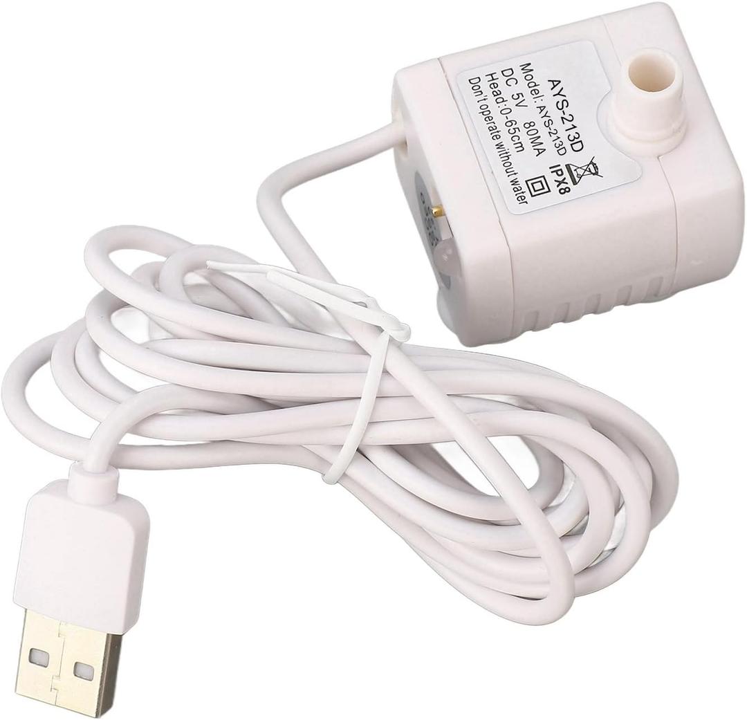 Cat Water Fountain Pump Replacement, 5V Pet Fountain Pump Replacement, ABS Cat Water Dispenser Pumps with USB 58.4in Cord Prevent Dry Burning for Pet Water Dispenser, 1Pcs