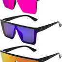 3 Pack Oversized Square Sunglasses for Women Men Large Flat Top Thick Frame Big Sun Glasses UV400 Protection (Mirror Blue/Purple/Red)
