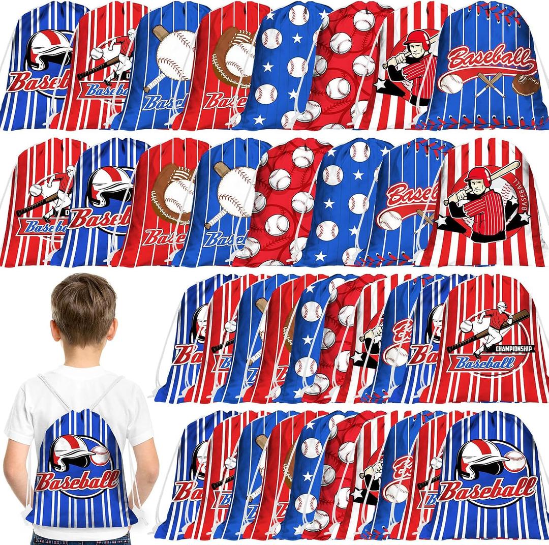 Woanger 36 Pcs Baseball Gift Bags 9.8 x 11.8 Inch Baseball Drawstring Party Favor Bag Fabric Goodie Candy Treat Snack Bags for Team Sport Ball Theme Birthday Party Supplies