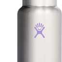 Hydro Flask Water Bottle - Insulated Stainless Steel - Wide Mouth Flex Straw Lid, Non Spill, Leakproof and Refillable in 32 Oz Stainless Steel Violet