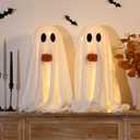 Halloween Decorations-2 Pack Light-Up Sherpa Ghosts with Pumpkin Halloween Decor Indoor Cute Ghost Tabletop Decor for Party Home Kitchen and Fireplace