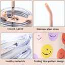 40 oz Leak-Proof Stainless Steel Insulated Tumbler with Smiley Face - Dual Drinking Lid & Portable Handle for Hot or Cold Drinks