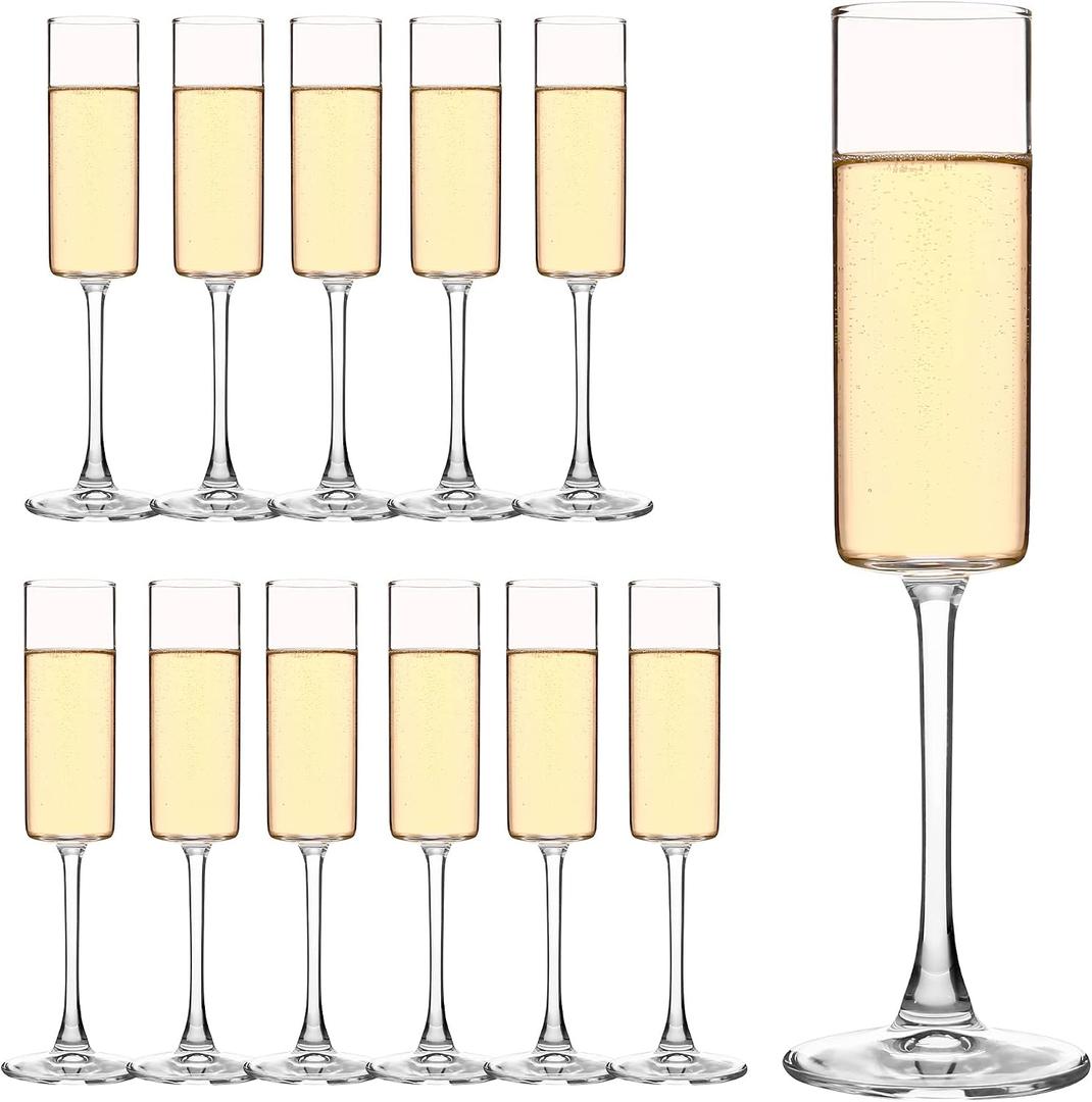 Set of 12 Square Champagne Glasses, 6 oz Capacity, Premium Crystal Clear Glass