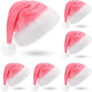 Threan 6 Pcs Christmas Purple Pink Santa Hat Xmas Hat Plush Velvet Christmas Cap for Adults Unisex Holiday Party (Solid)