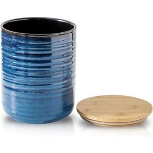 HASENSE 80oz Ceramic Food Storage Jar with Airtight Bamboo Lid  7.5 Inch Large Kitchen Canister for Coffee, Sugar, Flour, Tea, Snacks  Wide Mouth Blue Container for Pantry Organization