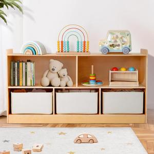 Labebe Natural Wood Montessori Shelf with Storage Boxes