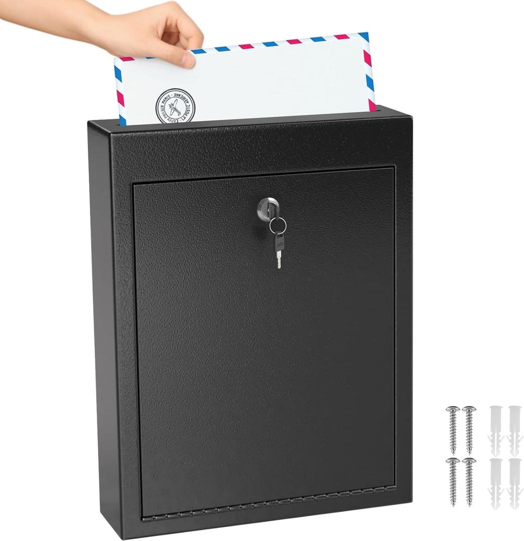MaxGear Metal Suggestion Box with Lock and Slot, 3W x 10H x 13L Inch Large Wall Mounted Locking Mailbox for Office, Secure Ballot Box with 2 Keys for Payments, Ideal for House