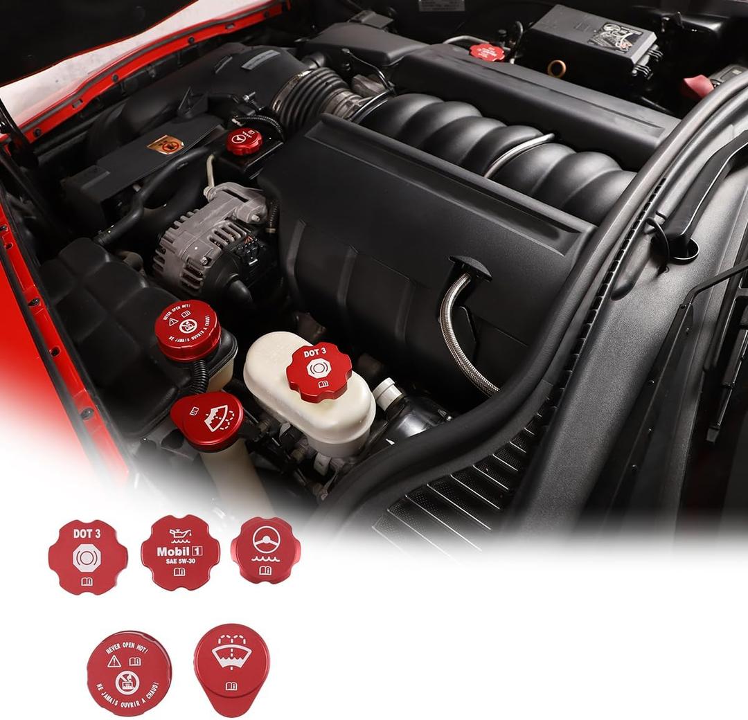 5PCS Alloy Engine Cabin Fluid Switch Trim Cover For Corvette C6 2005-2013 Red