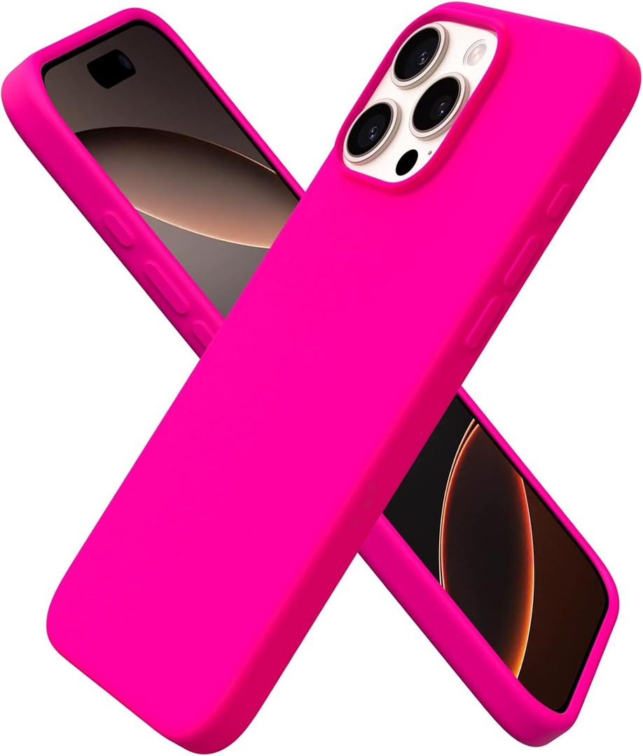 ORNARTO Compatible with iPhone 16 Pro Max Case 6.9", Slim Liquid Silicone 3 Layers Soft Gel Rubber Shockproof Protective Cover with Anti-Scratch Microfiber Lining-Hot Pink