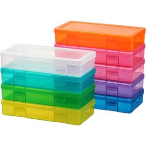 novelinks Plastic Clear Storage Containers for Organizing, Craft Storage Organizers and Stackable Storage Bins with Lids for Pencil Box, Bead, Cookie Cutter, Board Game (9 Pack Medium -Color)