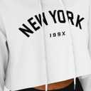 Hilinker Women's Graphic Cropped Hoodies Pullover Casual Cute Long Sleeve Workout Tops White NEW YORK Medium (White, M)
