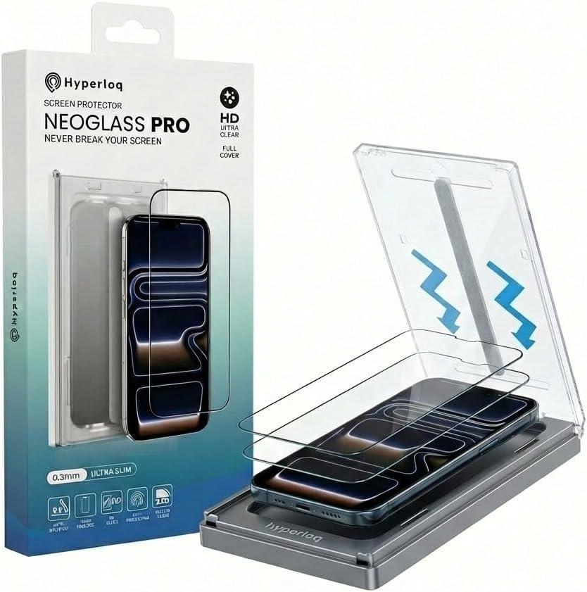 NeoGlass Clear Screen Protector for iPhone 17 pro/17/16 pro, 2-Pack, 9H Tempered Glass, Ultra HD Clarity, Anti-Fingerprint, Easy Bubble-Free Install