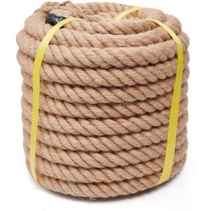 Jute Rope Heavy Duty 2 Inch 50 Feet, Natural Hemp Rope, Twisted Hemp Rope for Crafts, Gardening, Bundling, Climbing, Hammock, Nautical rope, Tug of War rope, Railings, Home Decorating (2 Inch50 Feet)