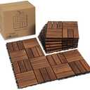 VICTORY RELAX Acacia Wood Flooring Interlocking Deck Tiles for Patio Decor 5 Pcs 12 Slats VR Brown - Waterproof Indoor & Outdoor Decor - Balcony Garden Decking Tile (12.24 * 12.24 * 0.75 inches)