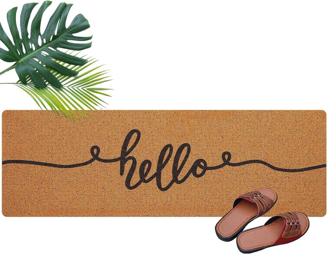 Long Doormat 48''x16'' Front Door Mat for Entrance Inside Outdoor Large Decorative Door Rug Welcome Mat for Outside Home Entry(Hello,Yellow)