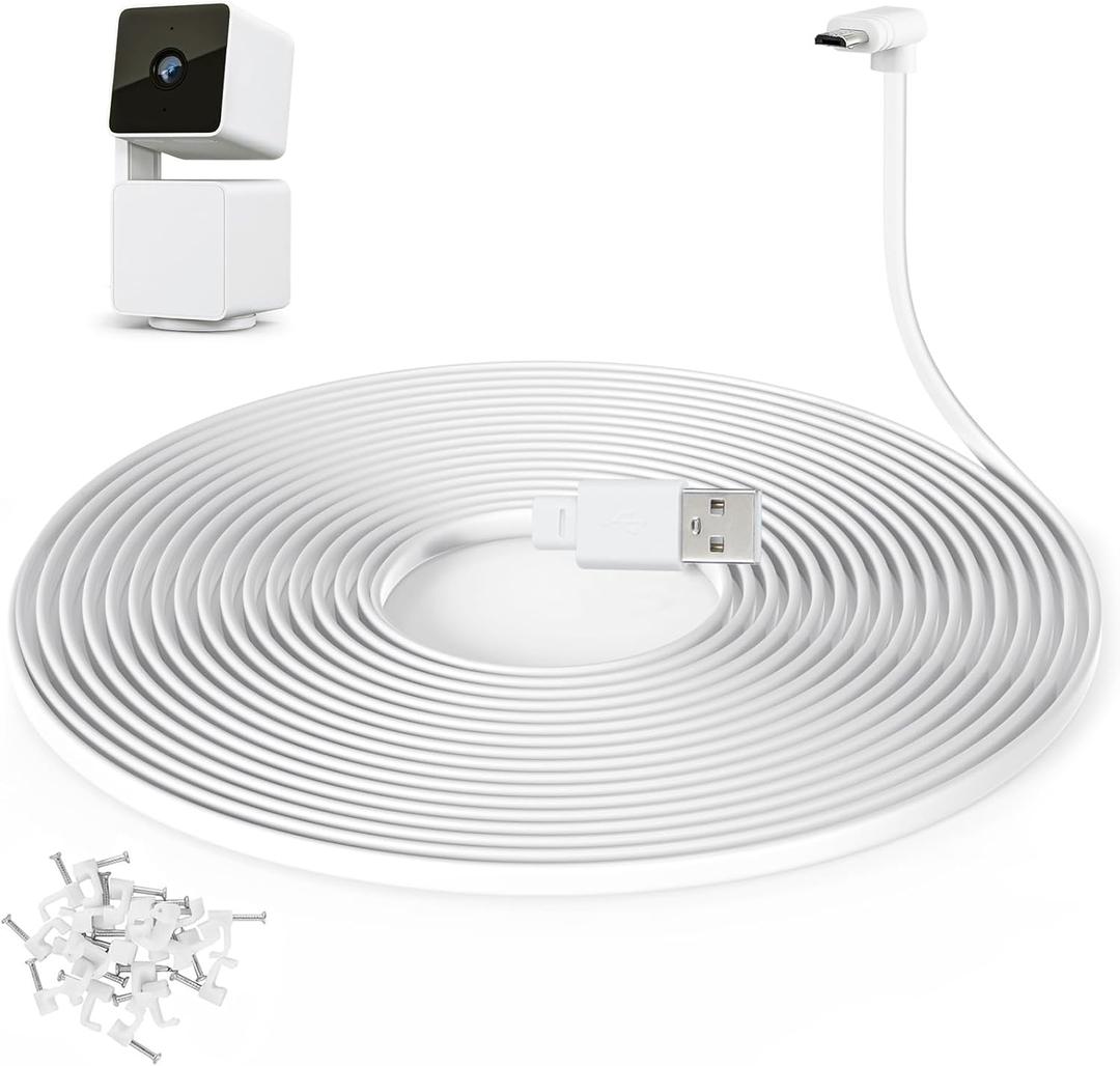 60 ft Cable for WYZE Cam Pan V3 Camera, Outdoor Power Adapter with Micro USB 90 Degree, White