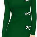 XXTAXN Women's Fall Long Sleeves Boat Neck Elegant Bow Y2k A Line Mini Dress (Green, Small)