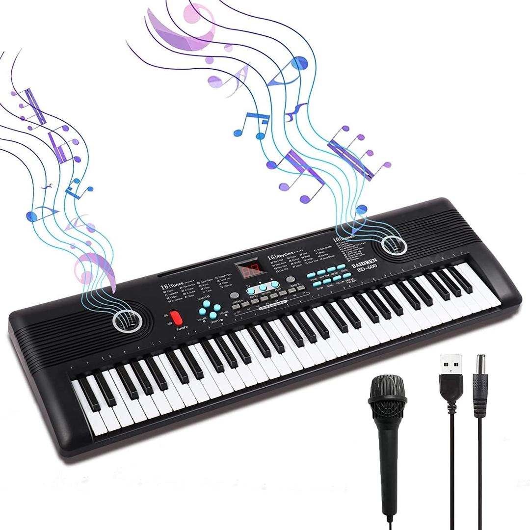 61 Key Keyboard Piano, Electric Piano Keyboard with Built-in Dual Speakers, External Microphone & Power Adapter - Portable Electronic Digital Piano for Beginners & Christmas Gift - Black