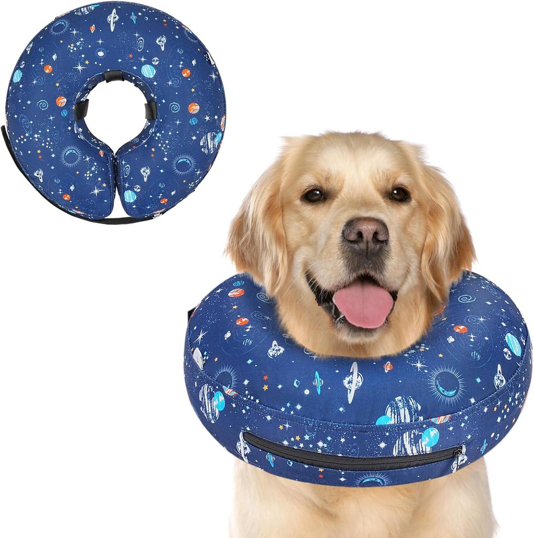 Supet Inflatable Dog Cone Collar Alternative After Surgery, Dog Neck Donut Collar Recovery E Collar for Neuter, Soft Dog Cone for Dogs (Xl(neck 14"-18"), Star)