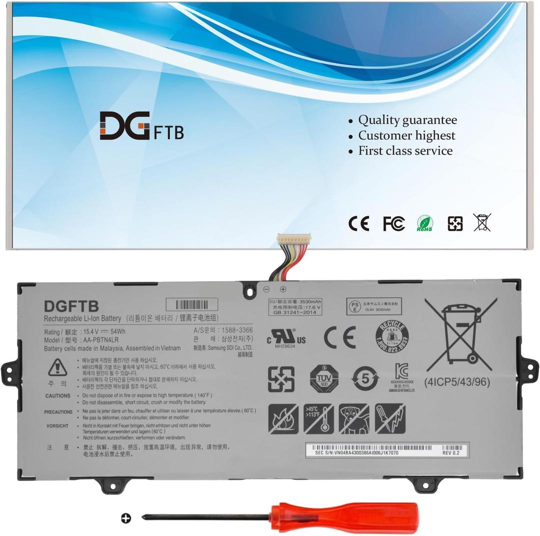 AA-PBTN4LR Laptop Battery for Samsung 9 Pro NP940X3M NP940X3M-K01US NP940X3M-K02US NP940X3N NP940X3N-K01 NP940X5M NP940X5M-X01US NP940X5N NP940X5N-X01US NT930SBE NT950SBE NT950SBV 15.4V 3530mAh/54Wh