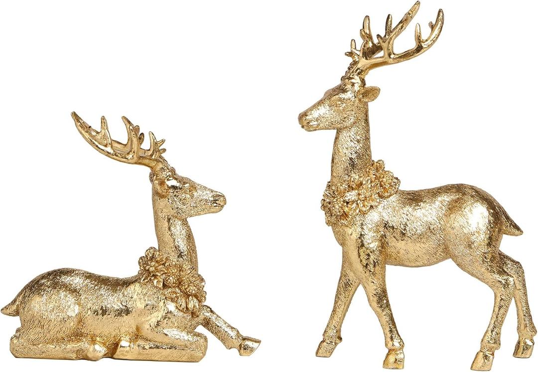 2pcs Gold Reindeer Decor, Christmas Deer Figurines Tabletop Home Decorations Indoor
