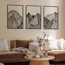 Peryiter 3 Pcs Metal Wall Art Decor Landscape Mountain Wall Hanging Decor for Living Room Abstract Minimalist Modern Mountain Line Pictures Bathroom Office Home Gifts Indoor(Black)