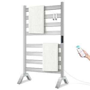Heated Towel Racks for Bathroom Freestanding & Wall Mounted, WiFi-enable Electric Towel Warmer Rack, Extra-Wide Heating Area Fast Heating with Timer & Temperature Control, 8 Bars, Nickel Silver