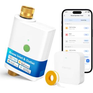meross WiFi Water Timer for Garden Hose, Smart Hose Timer with Brass Inlet & Outet, WiFi Sprinkler Valve Work with Apple Homekit, Alexa & Google Assistant, Smart Rain Skip for Lawn, Garden & Yard
