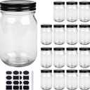 QAPPDA 16 oz Glass Jars With Lids, Wide Mouth Mason Jars,Glass Storage Jars For Food,Canning Jars For Pickles,Herb,Jelly,Jams,Honey,Kitchen Canisters Dishware Safe 16 Pack