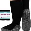 Bulinlulu Extra Width Socks for Swollen Feet-4 Pairs Hospital Grip Socks,Bariatric Socks,Diabetic Socks for Women Men 13-15 (One Size, Dark Navy)