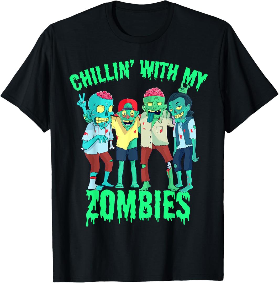 Chillin with My Zombies Halloween Boys Kids Zombie T-Shirt, Men, Small