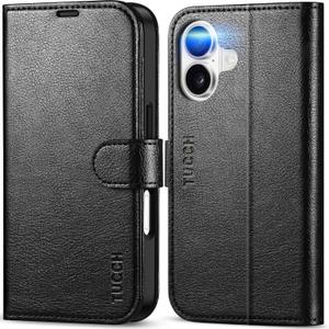 TUCCH Case Wallet for iPhone 17 (6.3-Inch) 2025, RFID Blocking 4 Card Slots, Kickstand, Magnetic Closure, PU Leather, Shockproof TPU Shell, Protective Flip Folio Cover, Textured Black